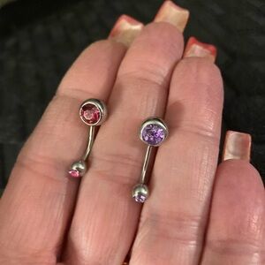 Belly Rings- 2 Stainless Steel Naval Rings baby Pink, and fuchsia